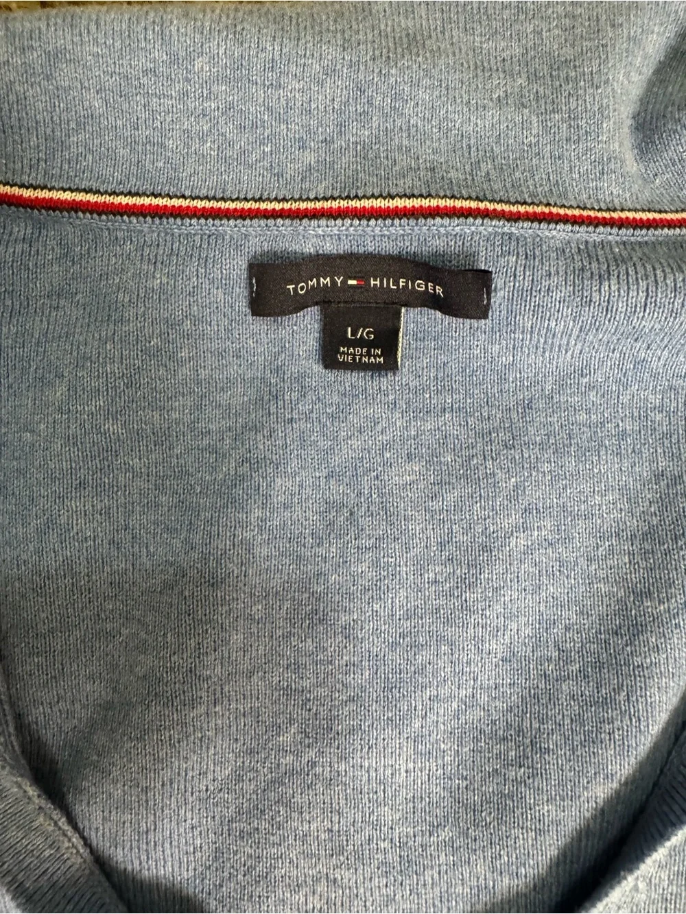 Tommy Hilfiger Light Blue V-Neck Sweater with Yellow Crest